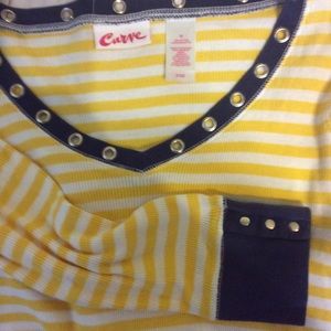 Curve Yellow & Denim Sporty Stripe top